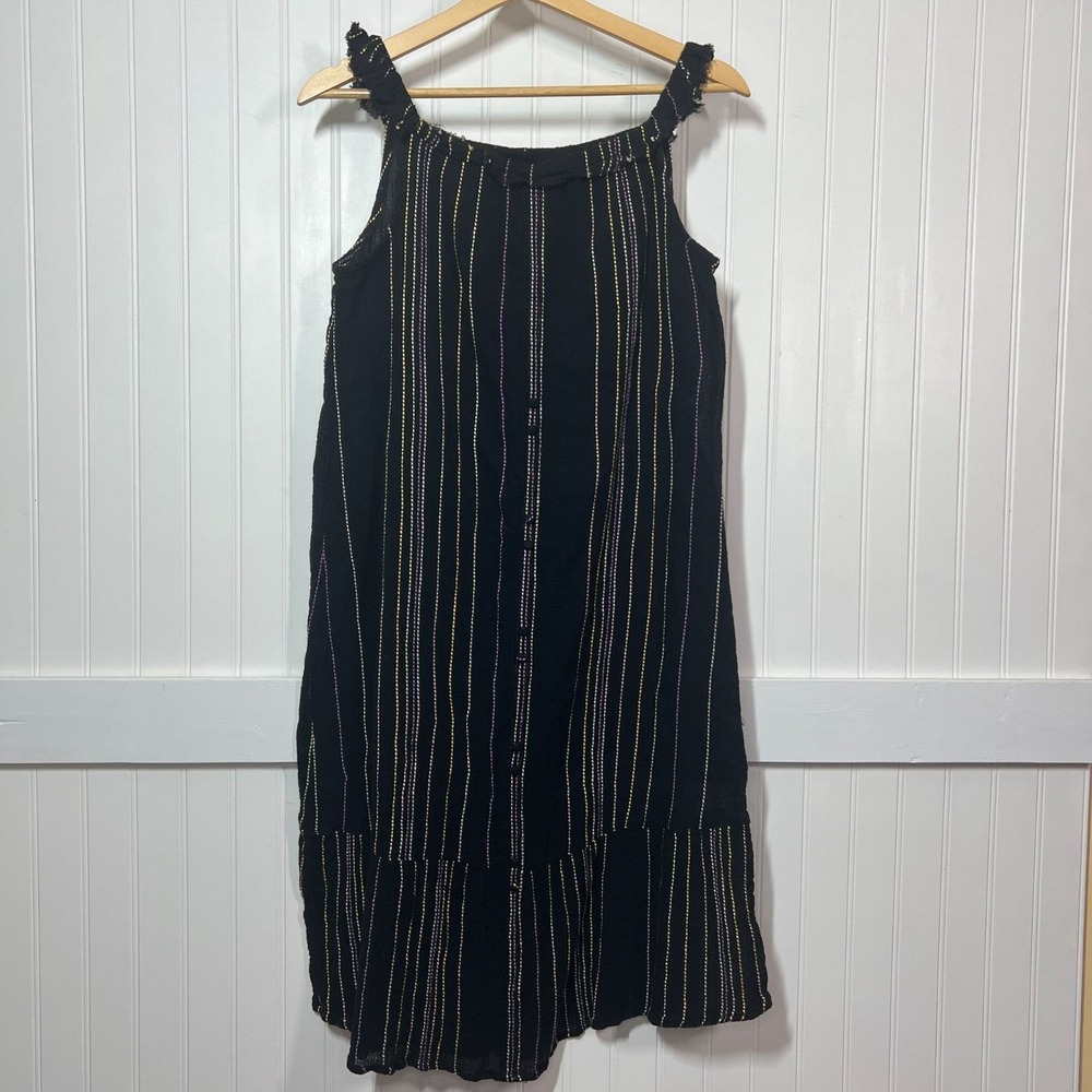 Michael Stars Dress Black Whimsigoth Embroidered Striped Dress Tattered Cotton M